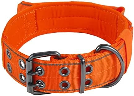 Reflective Dog Collar Heavy Duty Tactical with Control Handle and Metal Buckle for Dog Training(L,Orange)