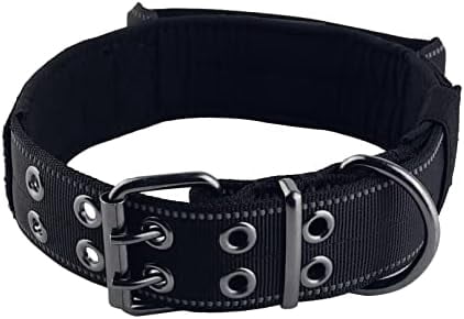 Reflective Dog Collar Heavy Duty Tactical with Control Handle and Metal Buckle for Dog Training(Large, Black)