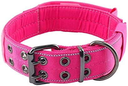 Reflective Dog Collar Heavy Duty Tactical with Control Handle and Metal Buckle for Dog Training(Large, Pink)