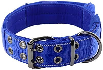 Reflective Dog Collar Heavy Duty Tactical with Control Handle and Metal Buckle for Dog Training(M,Blue)