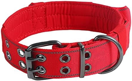 Reflective Dog Collar Heavy Duty Tactical with Control Handle and Metal Buckle for Dog Training(Medium, Red)
