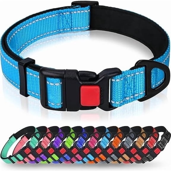Reflective Dog Collar for Large Dogs, Soft Neoprene Padded with Escape-Proof Locking Buckle, Upgraded Zinc Alloy Ring, Adjustable for Pitbull Labrador Retriever