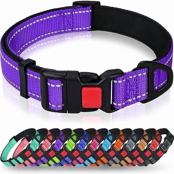 Reflective Dog Collar for Large Dogs, Soft Neoprene Padded with Escape-Proof Locking Buckle, Upgraded Zinc Alloy Ring, Adjustable for Pitbull Labrador Retriever