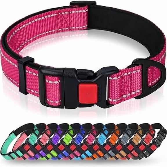 Reflective Dog Collar for Large Dogs, Soft Neoprene Padded with Escape-Proof Locking Buckle, Upgraded Zinc Alloy Ring, Adjustable for Pitbull Labrador Retriever