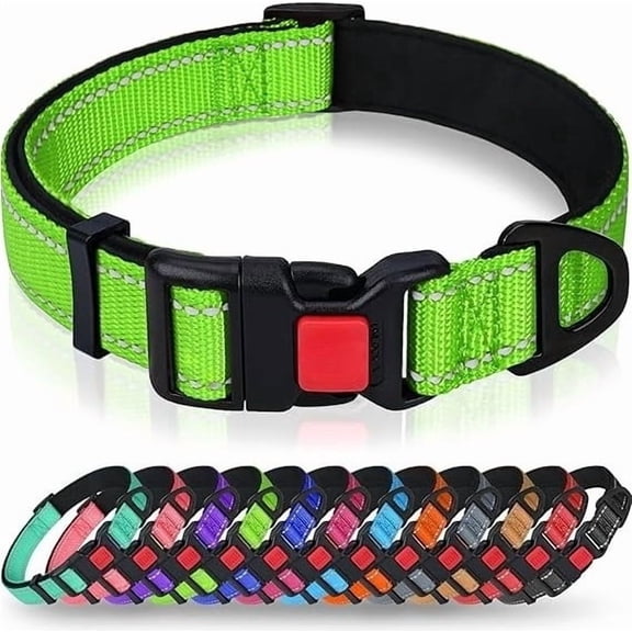 Reflective Dog Collar for Large Dogs, Soft Neoprene Padded with Escape-Proof Locking Buckle, Upgraded Zinc Alloy Ring, Adjustable for Pitbull Labrador Retriever