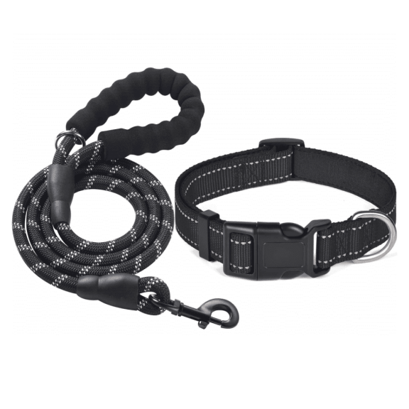 Reflective Dog Collar Padded with Breathable Adjustable Nylon Soft Pet Collars for Small Medium Large Dogs (Collar+Leash)