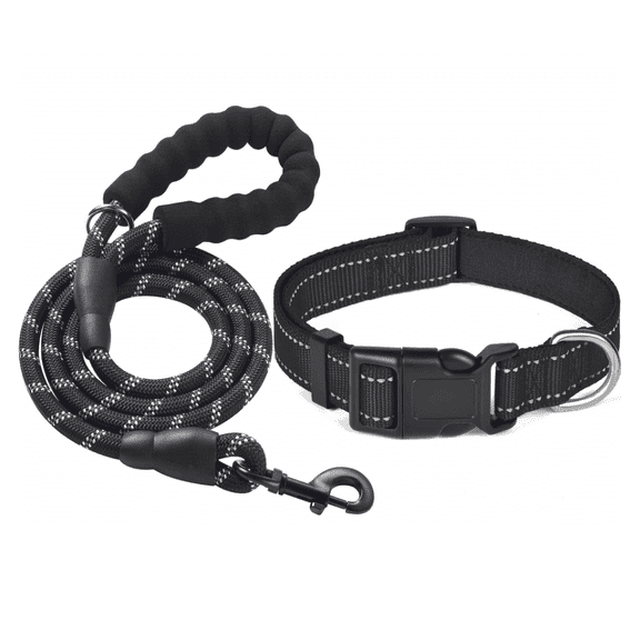 Reflective Dog Collar Padded with Breathable Adjustable Nylon Soft Dog Collars for Small Medium Large Dogs (Collar+Leash)