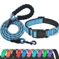 thumbnail image 1 of Reflective Dog Collar Padded with Soft Neoprene Breathable Adjustable Nylon Dog Collars for Small Medium Large Dogs ( Small, Blue Collar+Leash ), 1 of 7