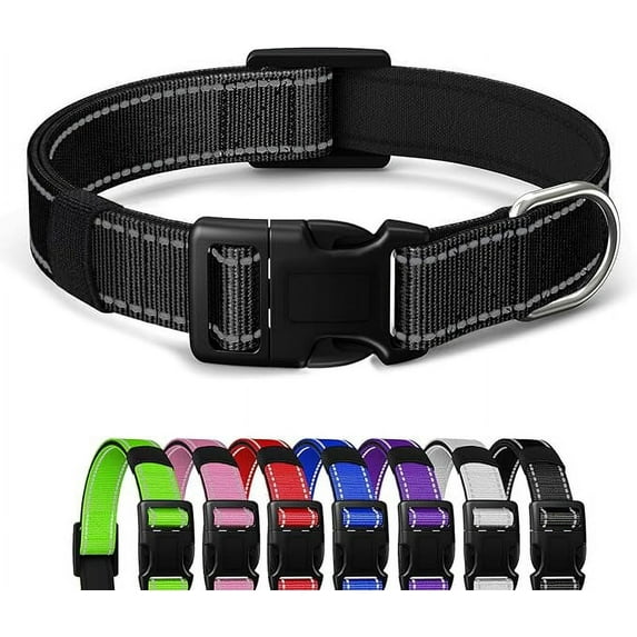 Reflective Dog Collar Padded with Soft Neoprene Breathable Quick Release Basic Dog Collars for Small Medium Large Dogs, Black