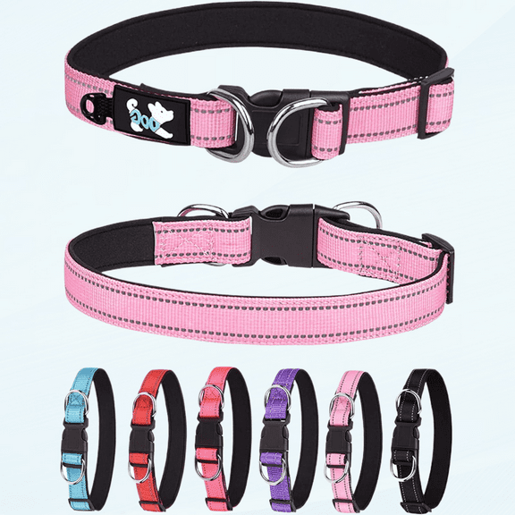 Reflective Dog Collar for Small Medium Large Dogs, Comfy Puppy Collars, Adjustable Nylon Dog Collars for Girl and Boy Dog, Pink Dog Collar, Collar para Perros. (S, Pink)