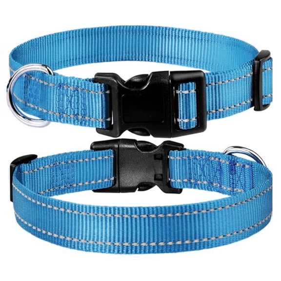 Nylon Reflective Adjustable Breathable Secure Dog Collar, 2Pack, SkyBlue, L