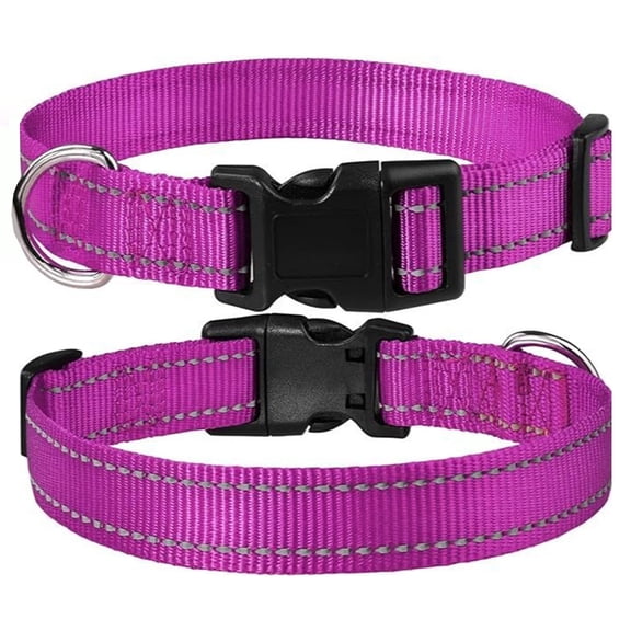 Nylon Reflective Adjustable Breathable Durable Dog Collar, 2Pack, Violet, L