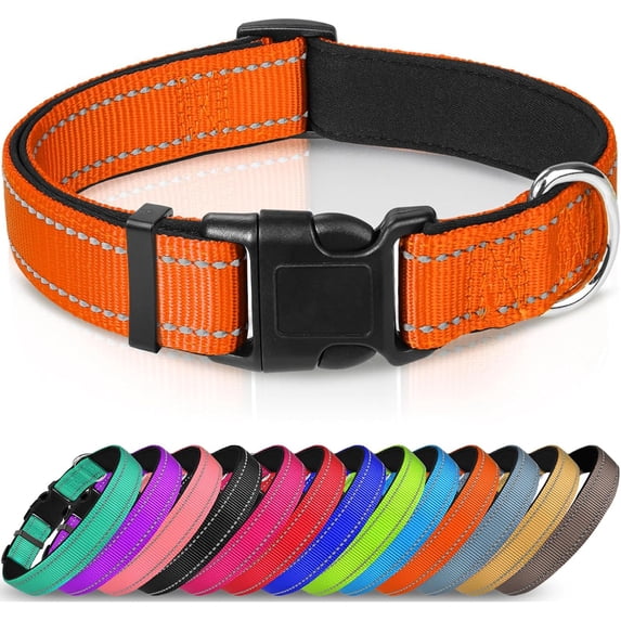 Reflective Dog Collar,Soft Neoprene Padded Breathable Nylon Pet Collar Adjustable for Extra Large Dogs,Orange,XL