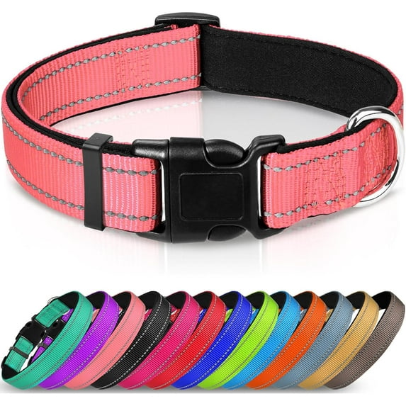 Reflective Dog Collar,Soft Neoprene Padded Breathable Nylon Pet Collar Adjustable for Large Dogs,Pink,L