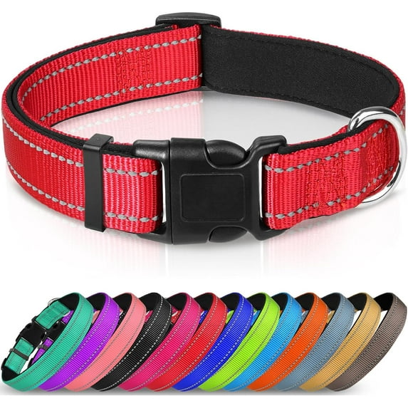 Reflective Dog Collar,Soft Neoprene Padded Breathable Nylon Pet Collar Adjustable for Large Dogs,Red,L