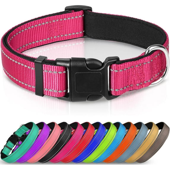 Reflective Dog Collar,Soft Neoprene Padded Breathable Nylon Pet Collar Adjustable for Medium Dogs,Hotpink,M