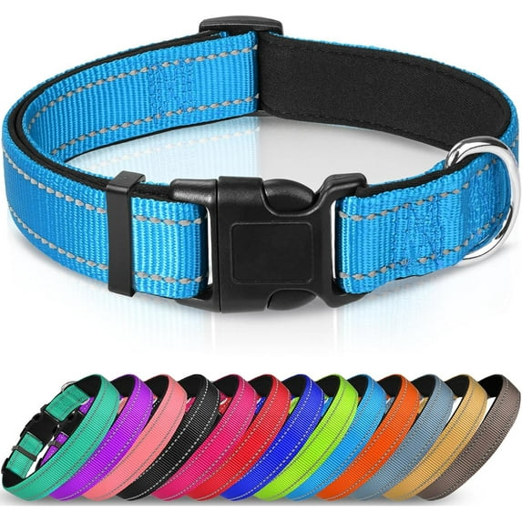 Reflective Dog Collar,Soft Neoprene Padded Breathable Nylon Pet Collar Adjustable for Small Dogs,Sky Blue,S