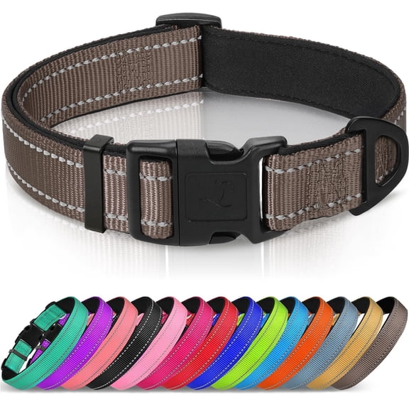 Reflective Dog Collar, Soft Neoprene Padded, Metal D-Ring, Nylon Pet Collar Adjustable for Large Dogs