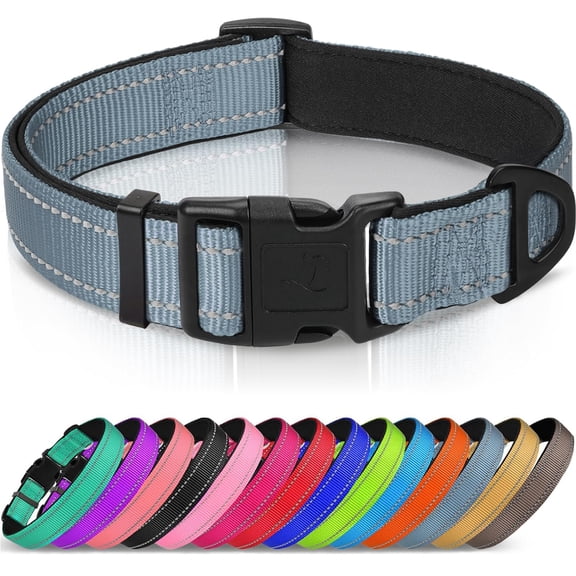 Reflective Dog Collar, Soft Neoprene Padded, Metal D-Ring, Nylon Pet Collar Adjustable for Large Dogs