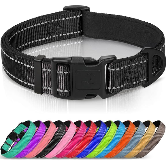 Reflective Dog Collar, Soft Neoprene Padded, Metal D-Ring, Nylon Pet Collar Adjustable for Large Dogs