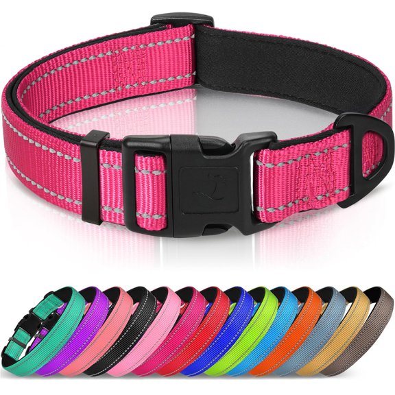 Reflective Dog Collar, Soft Neoprene Padded, Metal D-Ring, Nylon Pet Collar Adjustable for Large Dogs