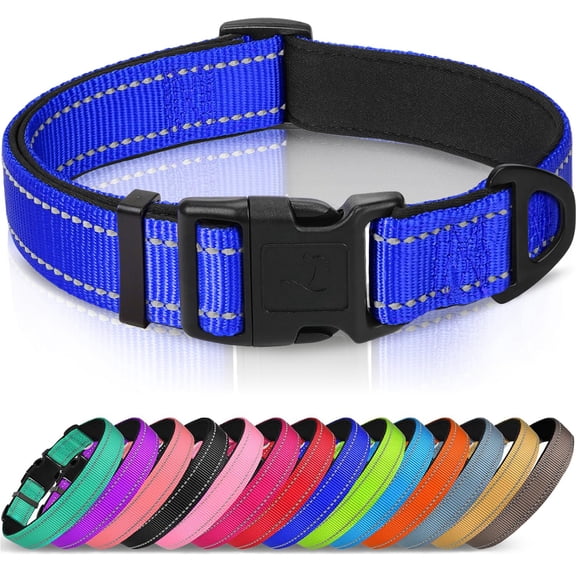 Reflective Dog Collar, Soft Neoprene Padded, Metal D-Ring, Nylon Pet Collar Adjustable for Large Dogs