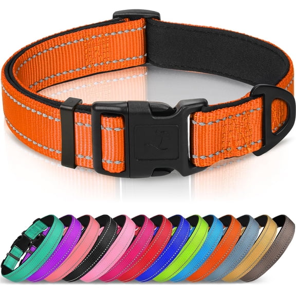 Reflective Dog Collar, Soft Neoprene Padded, Metal D-Ring, Nylon Pet Collar Adjustable for Large Dogs