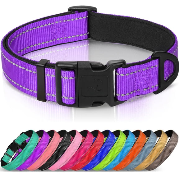 Reflective Dog Collar, Soft Neoprene Padded, Metal D-Ring, Nylon Pet Collar Adjustable for Large Dogs