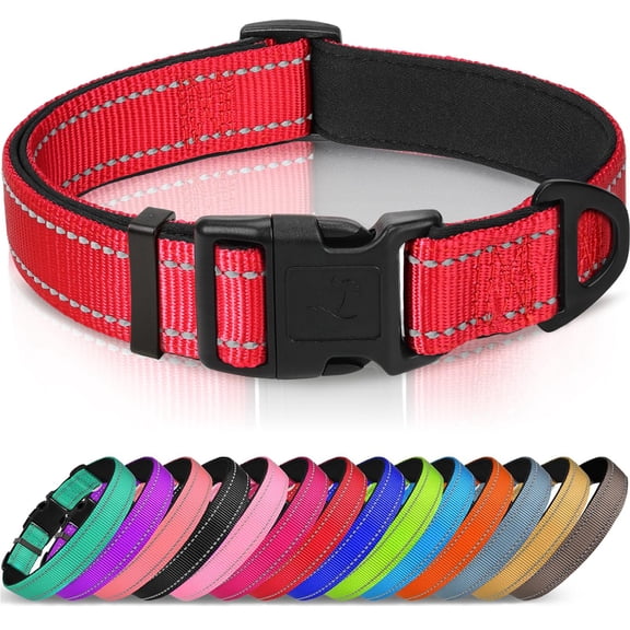 Reflective Dog Collar, Soft Neoprene Padded, Metal D-Ring, Nylon Pet Collar Adjustable for Large Dogs