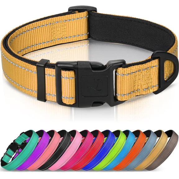 Reflective Dog Collar, Soft Neoprene Padded, Metal D-Ring, Nylon Pet Collar Adjustable for Large Dogs