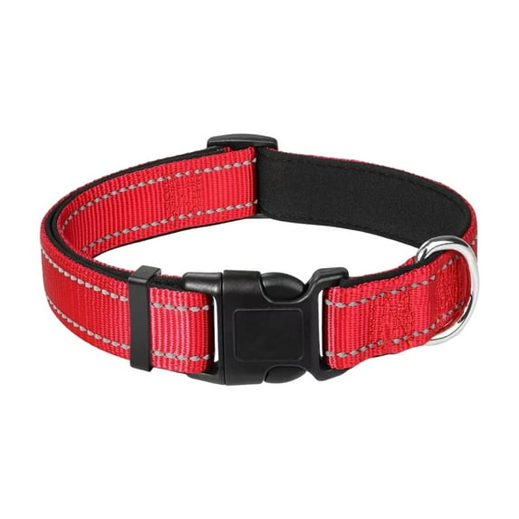 Reflective Dog Collar, Soft Neoprene Padded Nylon, Adjustable, Easy Quick-Release Buckle, Red, XL, for Dogs & Cats Daily Walks
