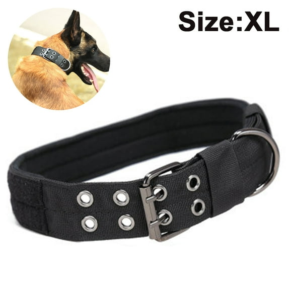 Reflective Dog Collar Tactical Dog Collar Nylon Anti-wear Five-speed Adjustable for Medium Large Dogs-Black