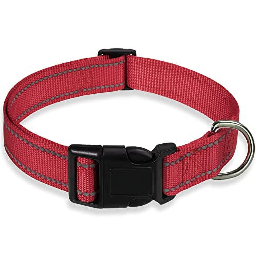 Reflective Dog Collar with Buckle Adjustable Safety Nylon Collars for Small Medium Large Dogs Red S