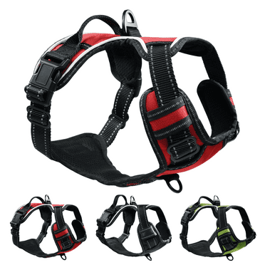 Reflective Dog Harness - No Pull Adjustable Pet Vest with Reflective Strips Easy Control Handle and Breathable Mesh for Small Medium and Large Dogs - Large,Red