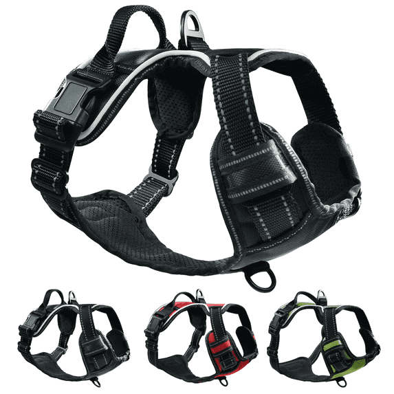 Reflective Dog Harness - No Pull Adjustable Pet Vest with Reflective Strips Easy Control Handle and Breathable Mesh for Small Medium and Large Dogs - Medium,Black