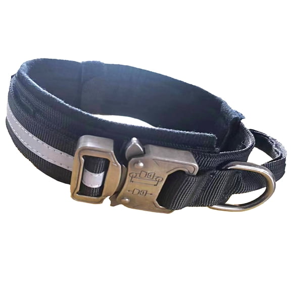 Reflective Dog Heavy Metal Buckle Collar with Handle Adjustable Nylon Pet Collar for Medium and Large Dogs Training (Black,m )