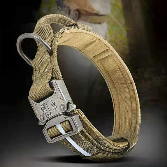 Reflective Dog Heavy Metal Buckle Collar with Handle Adjustable Nylon Pet Collar for Medium and Large Dogs Training (Brown,XL )