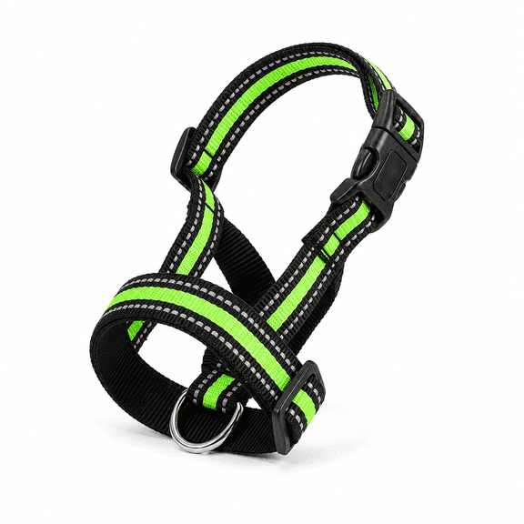 Reflective Dog Muzzle and Head Collar, Adjustable Anti-Escape Halter with Front Leash D-Ring, Breathable Nylon Training Muzzle for Biting and Chewing, High Visibility for Medium and Large Dogs
