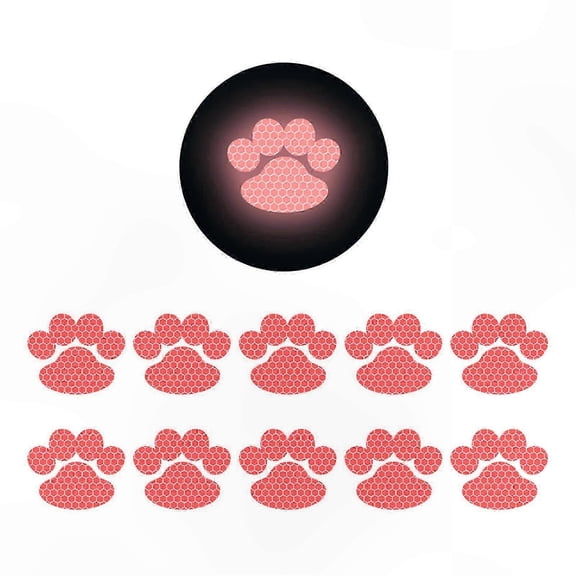 Reflective Dog Paw Decals for Cars, Trucks, and Motorcycles - 10 Pack Easy-to-Apply Strong Adhesive StickersWatermelon Red