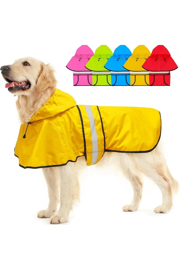 Reflective Dog Raincoat, Adjustable Waterproof Hooded Poncho - Lightweight Rain Jacket for Small, Medium, Large Dogs Walking in Wet Weather