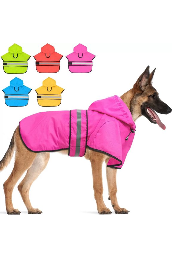 Reflective Dog Raincoat, Adjustable Waterproof Hooded Poncho - Lightweight Rain Jacket for Small, Medium, Large Dogs Walking in Wet Weather