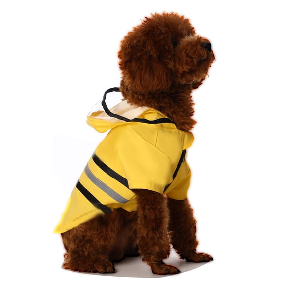 Reflective Dog Raincoat with Hood, Yellow Small, Waterproof Lightweight Pet Apparel for Puppies