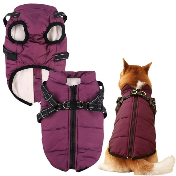Reflective Dog Winter Coat, Thick Padded Warm Fleece Lined Dog Jacket with Harness Hole, Windproof Snowproof Cold Weather Dog Vest for Small Medium Large Dogs, Yin-02