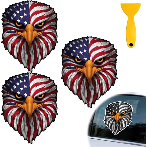 Reflective Eagle Eyes Decal, Patriotic American Flag Window Sticker, Waterproof Car Truck Window Bumper Laptop Decal, with Car Window Tinting Squeegee -L