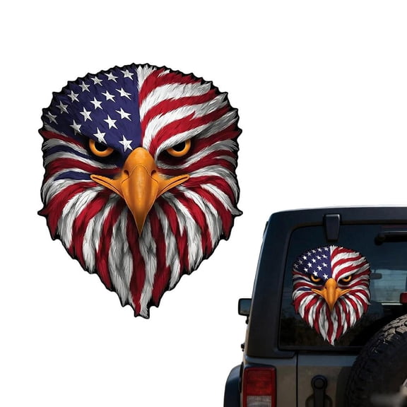Reflective Eagle Eyes USA Flag Decal - No-Fade Patriotic American Flag Bald Eagle Sticker, Waterproof Vinyl Car Window Decals for Trucks Pickup Tailgate Laptop Cooler, Easy Removal Car Decor