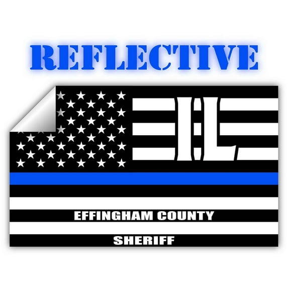 Reflective Effingham County Illinois IL Thin Blue Line Stealthy Old Glory USA Flag | Honoring Law Enforcement Officers Sheriffs | County State Decal Bumper Sticker 3M Vinyl 3" x 5"