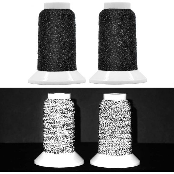 Reflective Embroidery Machine Thread for Sewing, 2 Pack Reflect High-Visibility Polyester Sewing Thread Supplies 200M(218Yds) Each Spool for Hand Embroidery DIY Crafts (Black)