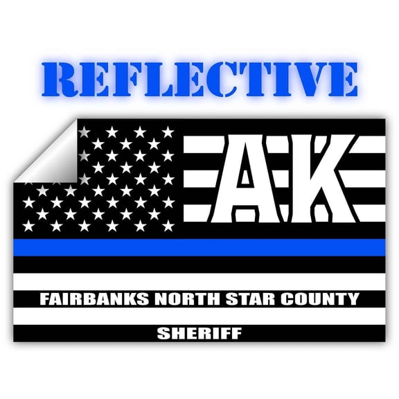 Reflective Fairbanks North Star County Alaska AK Thin Blue Line Stealthy Old Glory USA Flag | Honoring Law Enforcement Officers Sheriffs | County State Decal Bumper Sticker 3M Vinyl 3" x 5"