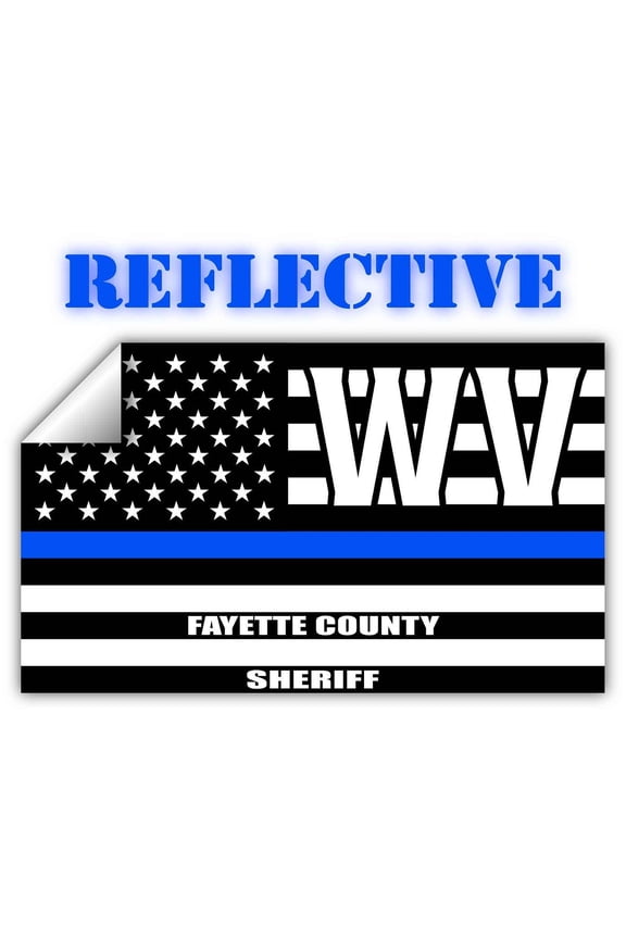 Reflective Fayette County West Virginia WV Thin Blue Line Stealthy Old Glory USA Flag | Honoring Law Enforcement Officers Sheriffs | County State Decal Bumper Sticker 3M Vinyl 3" x 5"