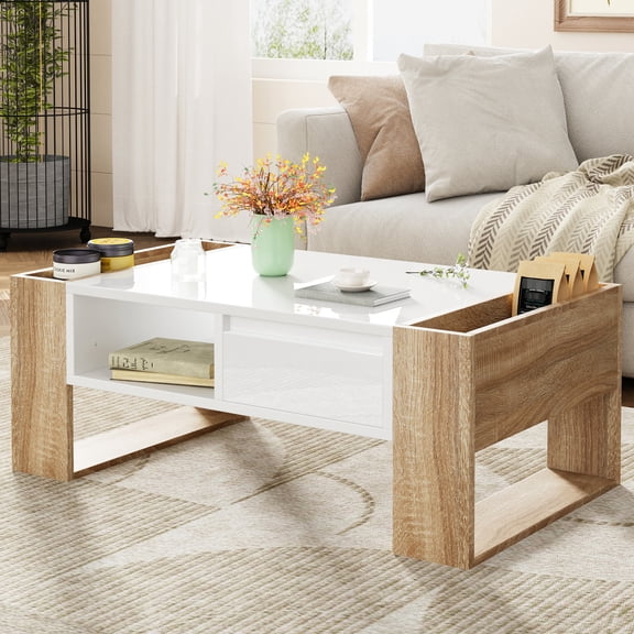 Reflective Finish, Two Drawers & Storage Compartments / Versatile in Bedroom or Living Room